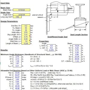 Flexible Seat Angle Reaction Analysis Spreadsheet