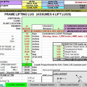 Frame Lifting Lug Design And Calculation Spreadsheet