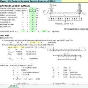 Masonry Wall Design At Horizontal Bending Based on ACI 530-99 Spreadsheet