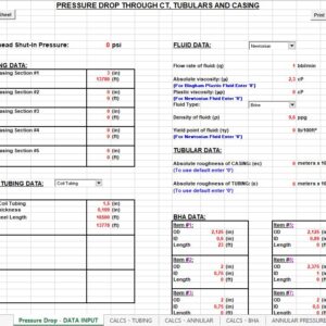 Pressure Drop Throught CT Tubulars and Casing Drilling Spreadsheet