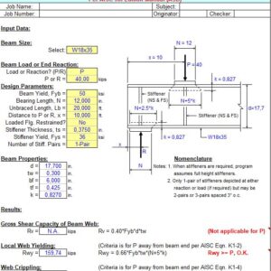 Steel Beam Web Stiffener Analysis Spreadsheet