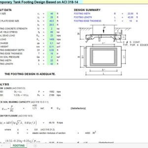 Temporary Tank Footing Design Based on ACI 318-14 Spreadsheet