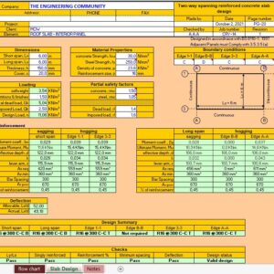 Two-way Spanning Reinforced Concrete Slab Design Spreadsheet