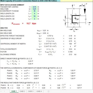 Weld Capacity Of Eccentric Connection Based on AISC-ASD Spreadsheet