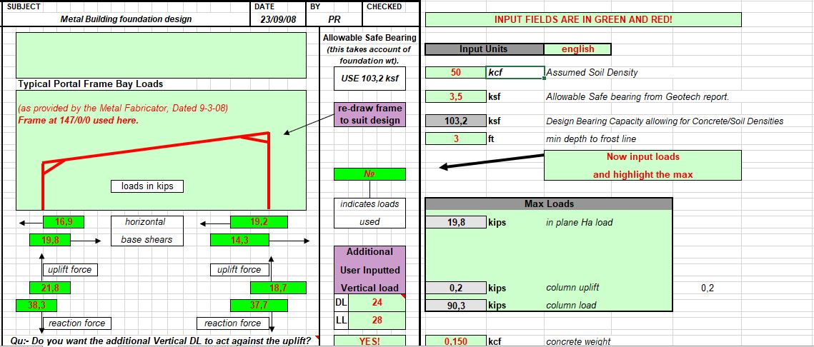 Metal Building Foundation Design Spreadsheet