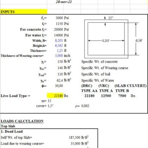 Box Culvert Design and Calculation Spreadsheet