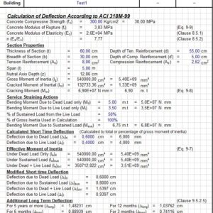 Calculation and Checking Of Deflection According to ACI 318M-99 Spreadsheet