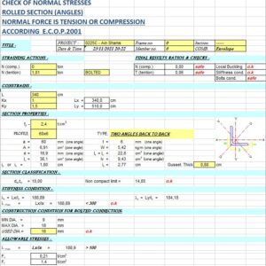 Check Of Normal Stresses On Rolled Section (Angles) Spreadsheet