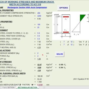 Check Of Working Stresses And Maximum Crack Width According to ACI 318 Spreadsheet