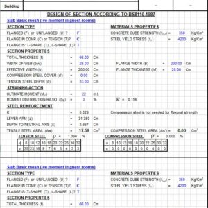 Design And Calculation Of Section According to BS8110-1987 Spreadsheet