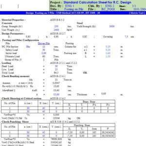 Design Footing on Two Piles As Per ACI 318-99 Spreadsheet