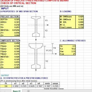 Design and Calculation of Precast Prestressed Composite Beams Spreadsheet