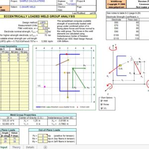 Eccentrically Loaded Weld Group Analysis Spreadsheet