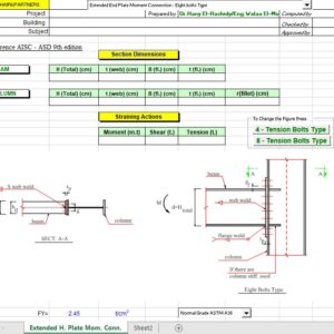 Extended End Plate Moment Connection Design According to AISC-ASD Spreadsheet