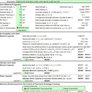 Liquid Retaining Reinforced Concrete Section to BS 8007 and BS 8110 Spreadsheet