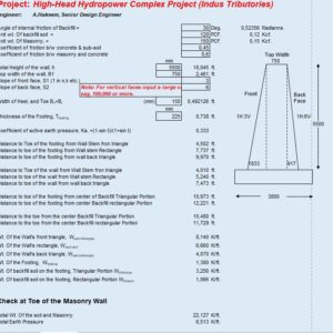 Retaining Wall Masonry Design and Calculation Spreadsheet