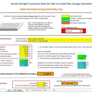 Slab On Grade Fiber Dosage Calculations Spreadsheet