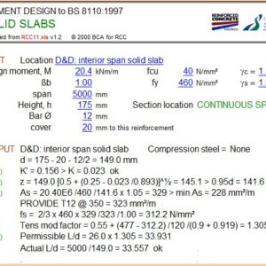 Solid Slabs Design and Calculations To BS 8110 – 1997 Spreadsheet