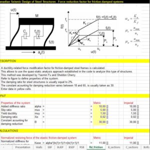 Canadian Seismic Design of Steel Structures Force reduction factor for friction-damped systems Spreadsheet