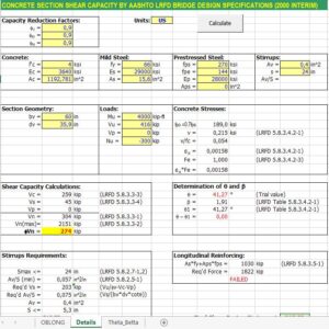 Concrete Section Shear Capacity By AASHTO LRFD Bridge Design Specifications Spreadsheet