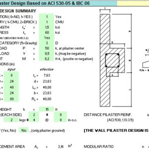 Flush Wall Pilaster Design Based on ACI 530-05 and IBC 06 Spreadsheet