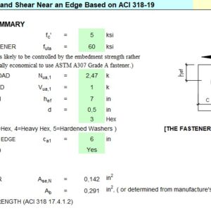 Single Fastener In Tension And Shear Near an Edge On ACI 318-19 Spreadsheet