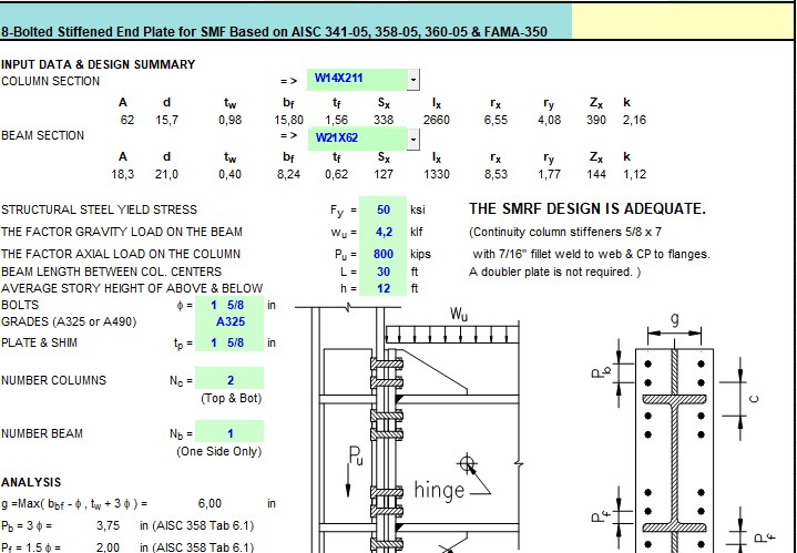 8-Bolted Stiffened End Plate for SMF Based on AISC Code Spreadsheet