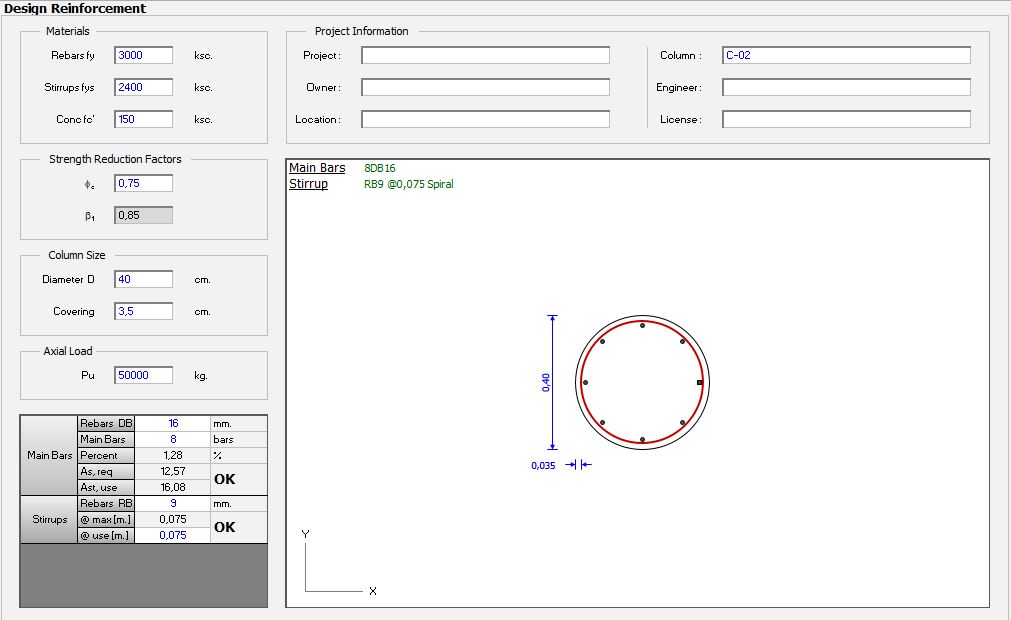 Spiral Column Reinforcement Design Spreadsheet