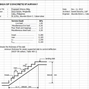 Design Of Concrete Stairway Excel Sheet