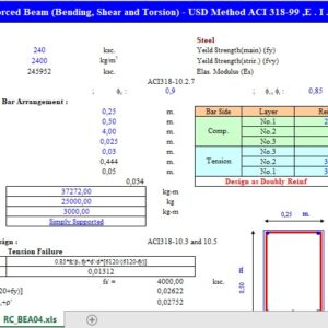 Design Of Doubly Reinforced Beam According to ACI 318-99 Spreadsheet