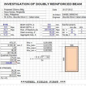 Doubly Reinforced Beam Calculation Excel Sheet