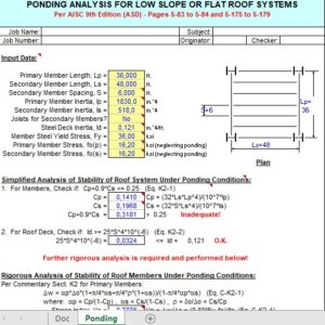 Ponding Analysis For Low Slope Or Flat Roof Systems Spreadsheet