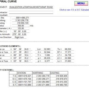 Road Spiral Curve (Clothoid Calculation) Spreadsheet