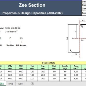 Zee Section Properties and Design Capacities as per AISI Spreadsheet