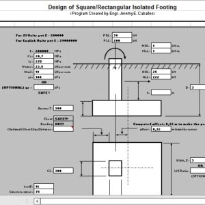 Design Of Square Rectangular Isolated Footing Spreadsheet