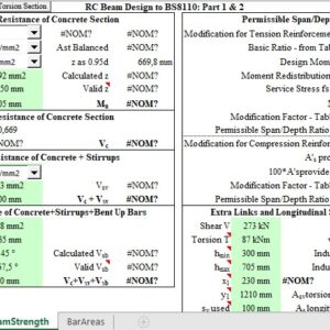 RC Beam Design and Calculation to BS8110 Spreadsheet