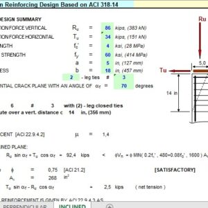 Shear Friction Reinforcing Design Based on ACI 318-14 Spreadsheet