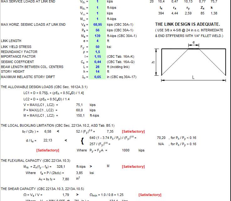 Seismic Design for Ecconcentrically Braced Frames Based on CBC 2001 Spreadsheet