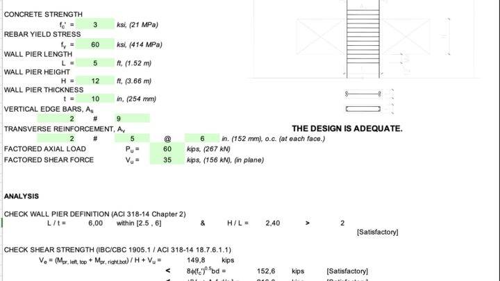 Wall Pier Design Based on 2016 CBC & 2015 IBC Spreadsheet